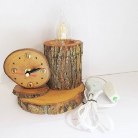 ساعت رومیزی چوبی خاص چراغ دار جنس چوب طبیعی تنه درخت