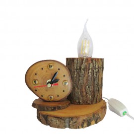 ساعت رومیزی چوبی خاص چراغ دار جنس چوب طبیعی تنه درخت