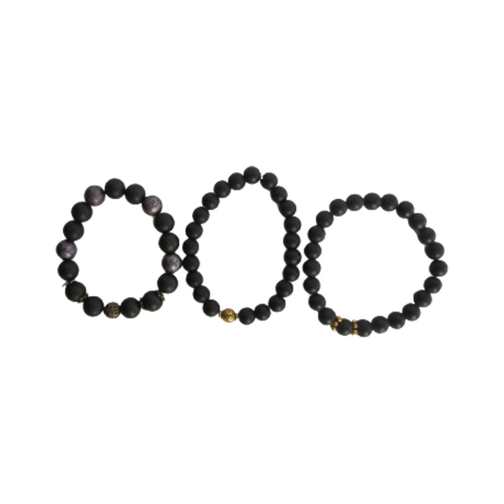 دستبند کشی طرح مروارید رنگ سیاه مجموعه ۳ عددی