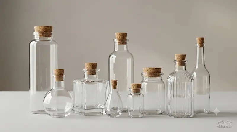 مجموعه بطری شیشه ای با چوب پنبه در مدل های مختلف