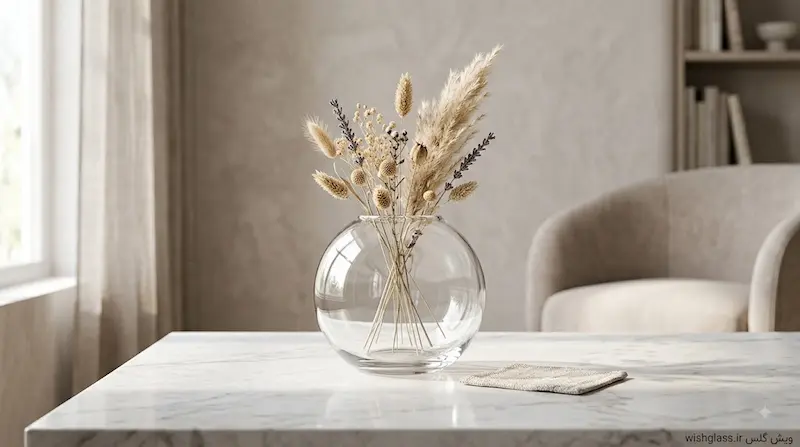 تنگ شیشه ای گرد شفاف برای دکوراسیون و گل آرایی