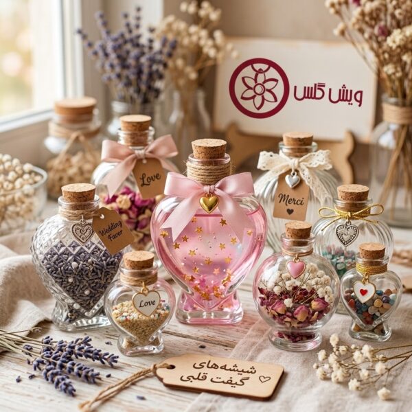 خرید و قیمت انواع شیشه گیفت قلبی فانتزی و مینیاتوری ویش گلس